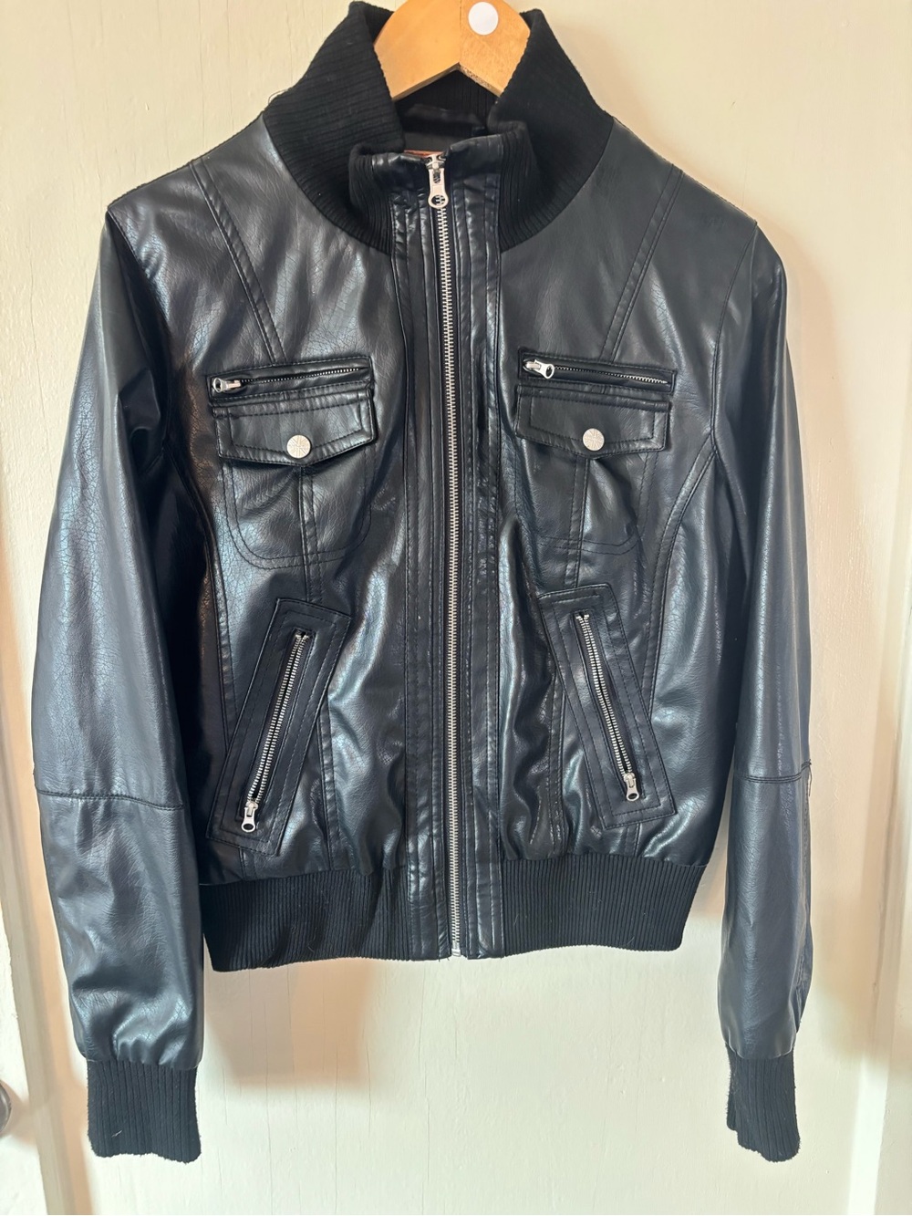 Miss London Black Faux Leather Bomber Jacket